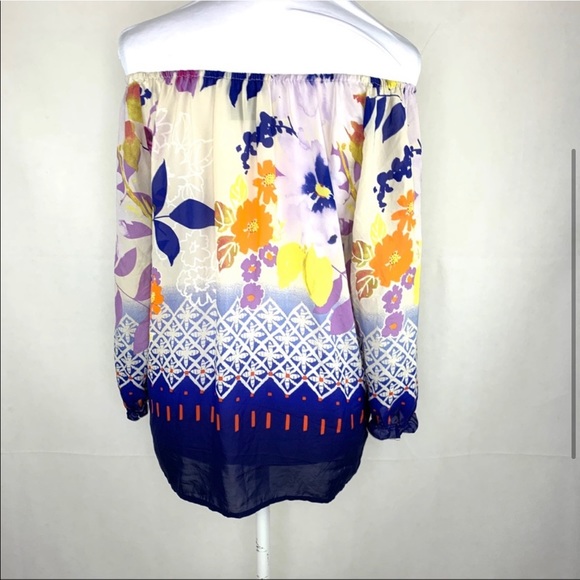 Fei Anthropologie Floral Foliage Off Shoulder Silk Top - Picture 4 of 13